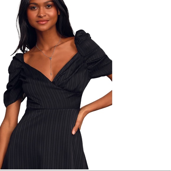 Lulus Dance After Dark Black Satin Striped Skater Dress size Medium - Picture 8 of 8